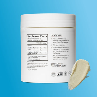 ARMRA Colostrum™ Powder | Unflavored | Gut Health & Bloating | Skin & Hair | Immunity | Keto, Gluten & Fat-Free | 30 Servings